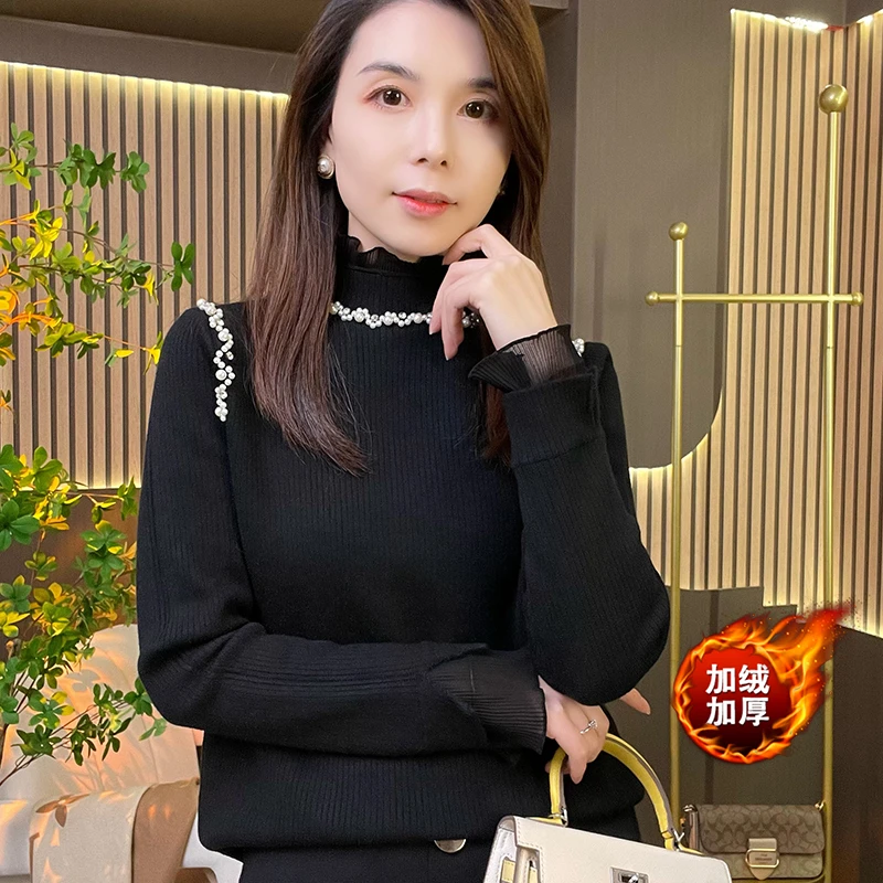 女半高领加绒毛针织衫时尚加厚秋冬套头高领毛保暖修身网红