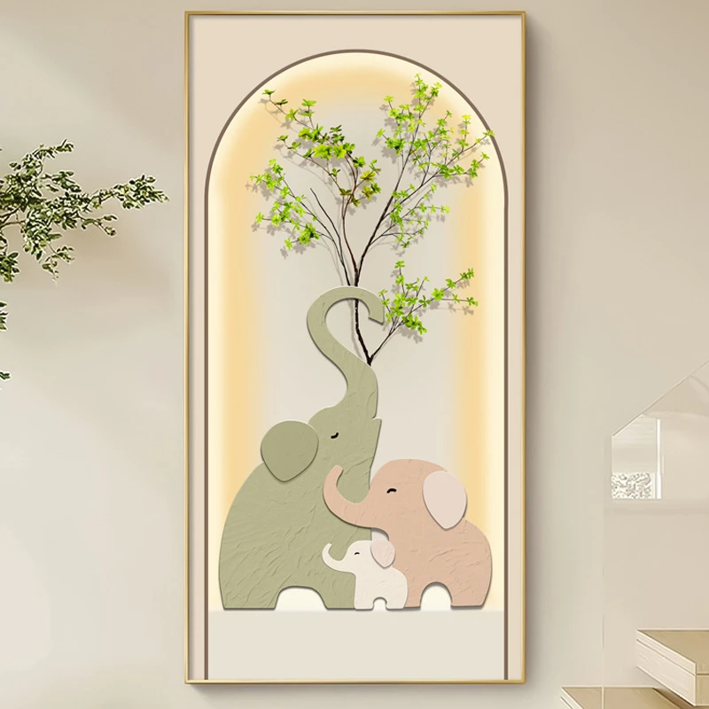 入户玄关装饰画现代简约客厅过道墙小象壁画绿植16080