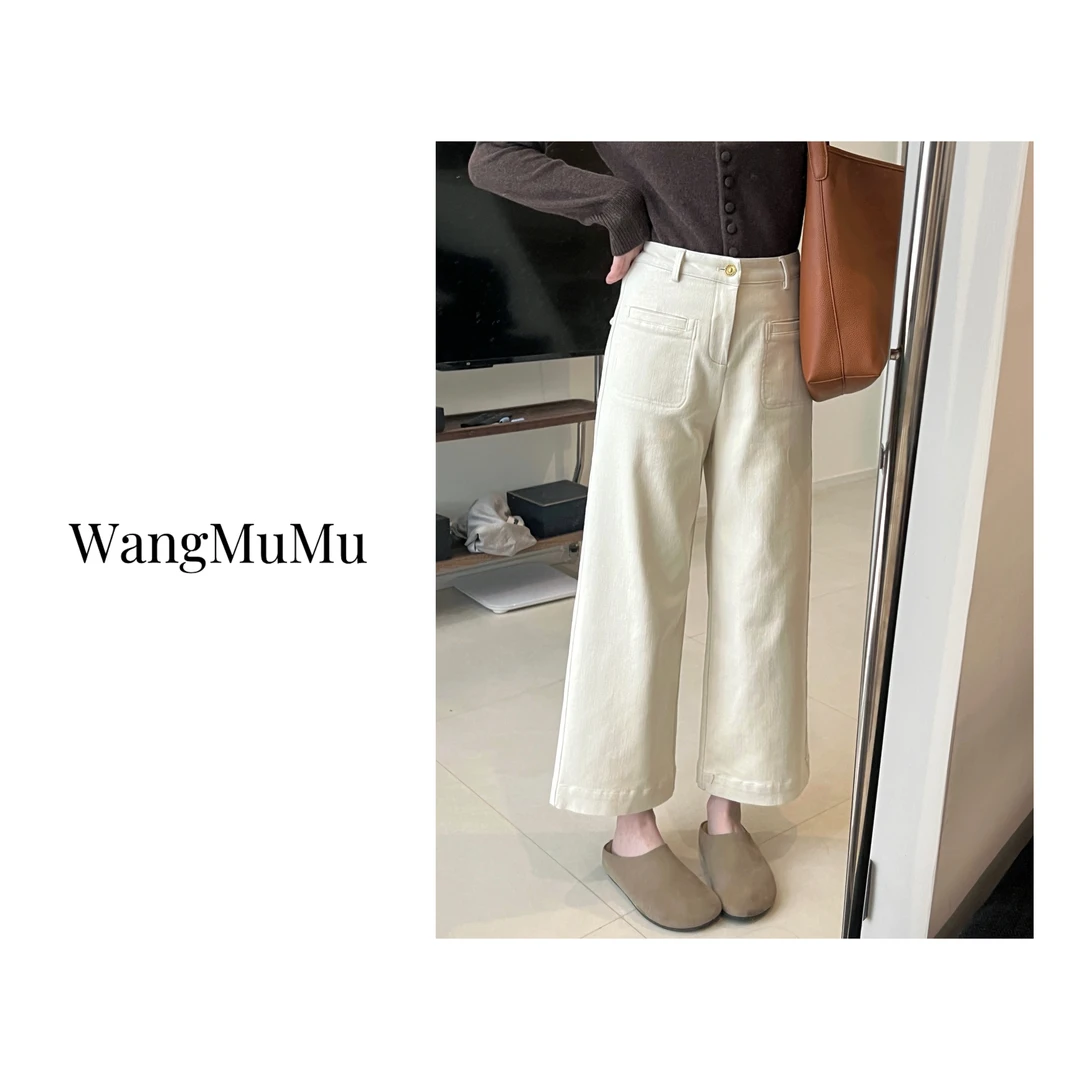 清【白羽】秋冬加绒直筒遮胯牛仔裤