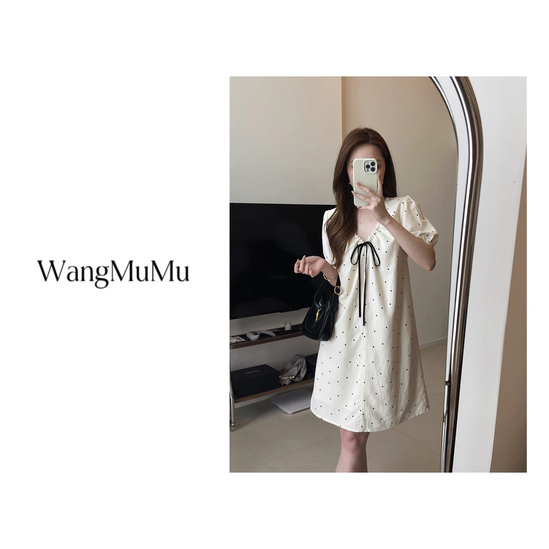 【波点美学】棉麻短款系带波点连衣裙