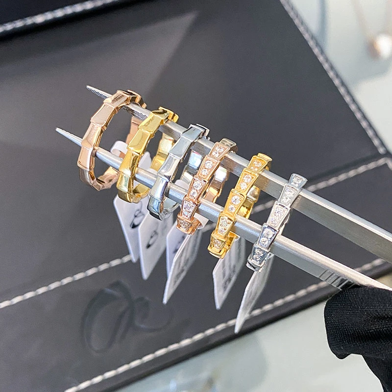 CK 钛钢戒指 欧美时尚蛇骨镶钻戒指时尚小众轻奢百搭设计男女通用