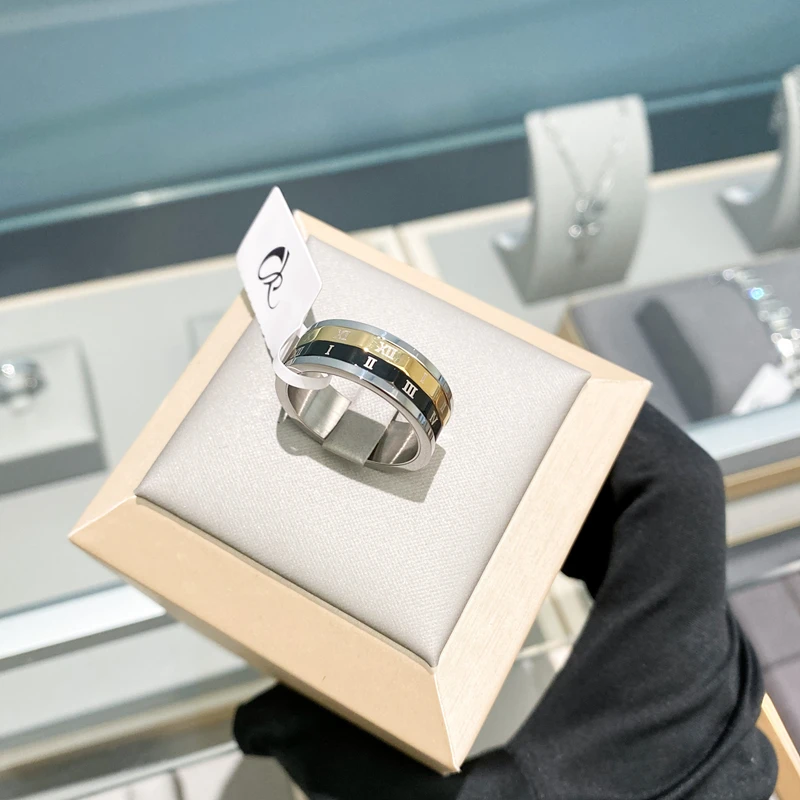 CK 钛钢戒指 CK情侣款可转动拼色戒指男生罗马数字小众食指戒指环