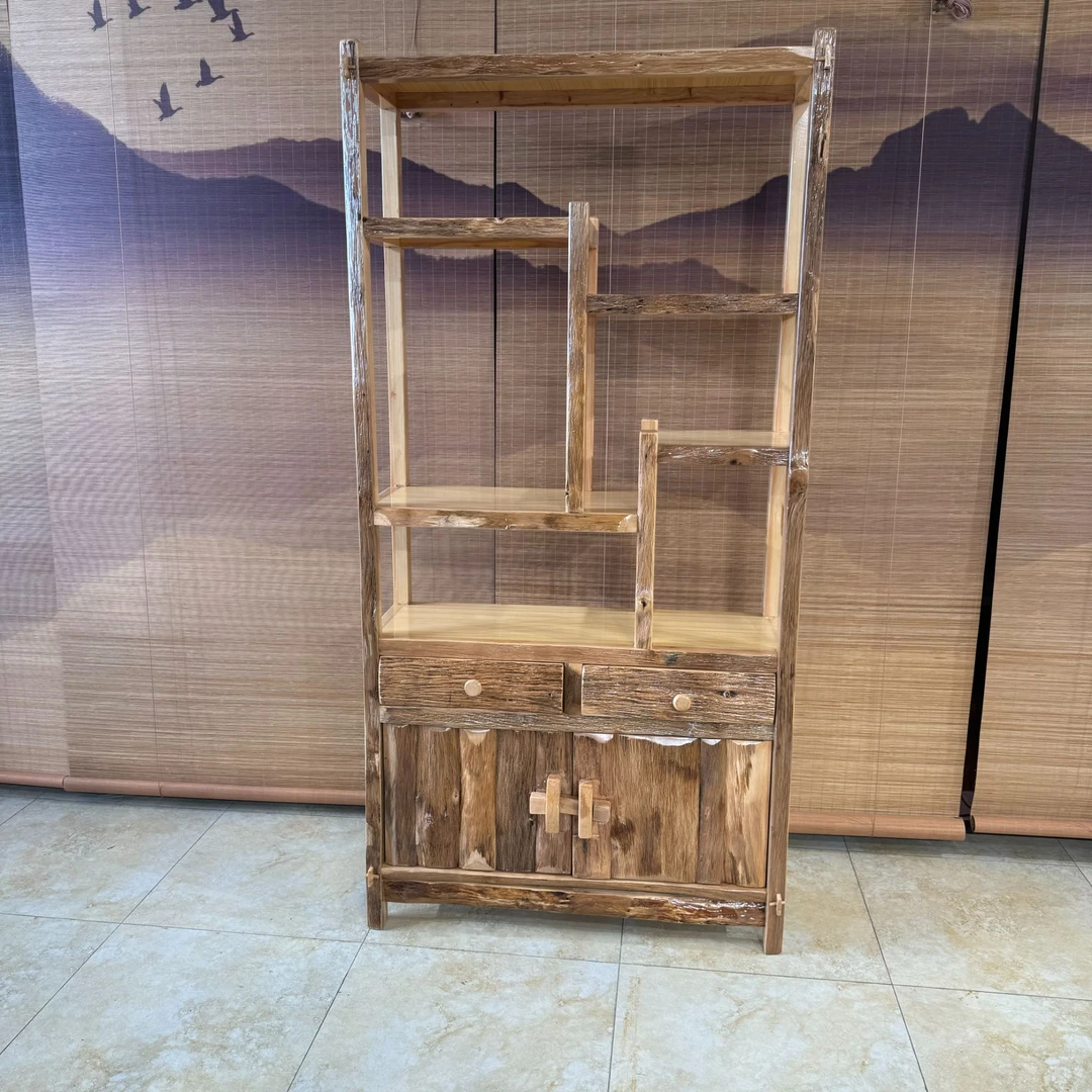 桤木实木博古架自然边.储存展示高198cm宽98cm厚36cm