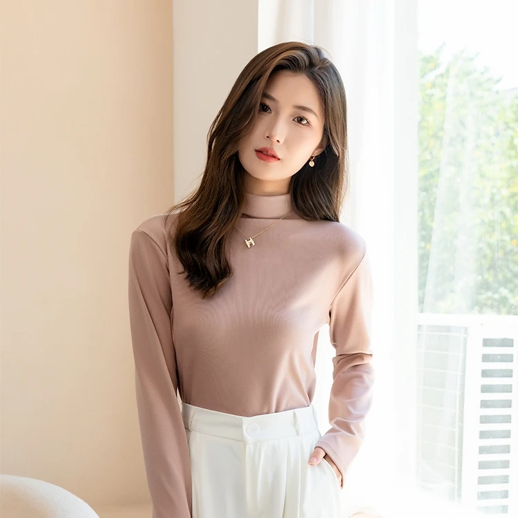 秋冬新款德绒打底衫女半高领保暖内搭修身设计感百搭洋气上衣2202