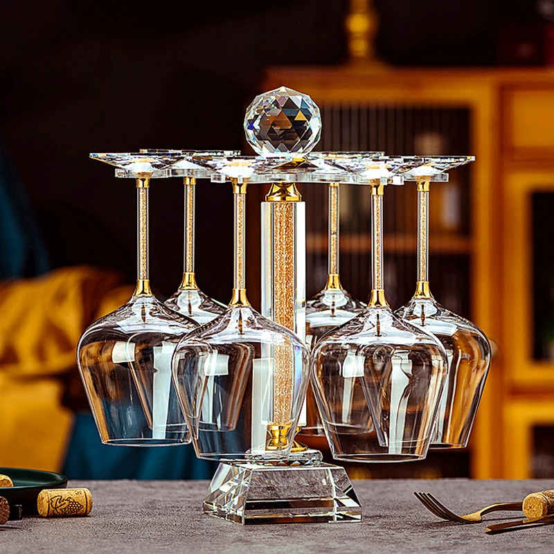 高档24箔红酒杯套装家用水晶玻璃高脚杯大号旋转醒酒器创意杯架