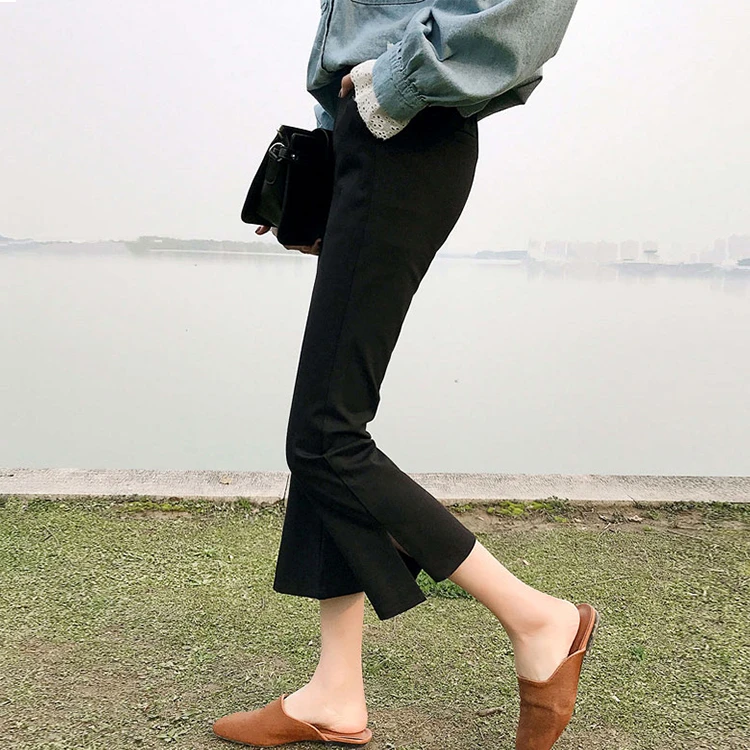 黑色冰丝九分微喇裤女夏季薄款2024新款高腰显瘦窄版喇叭休闲女裤