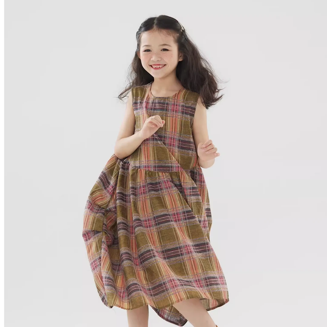 OLAMIMI定制 2023夏亲⼦森系麻风田园风无袖连衣裙背心裙