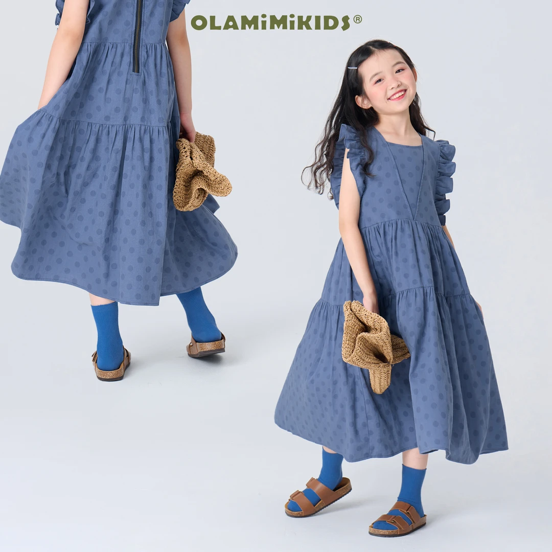 OLAMIMI定制夏季夏日亲子复古波点花边小飞袖精致度假洋气连衣裙