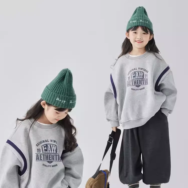 OLAMIMI定制 中性款圆领拼接个性字母印花宽松大卫衣