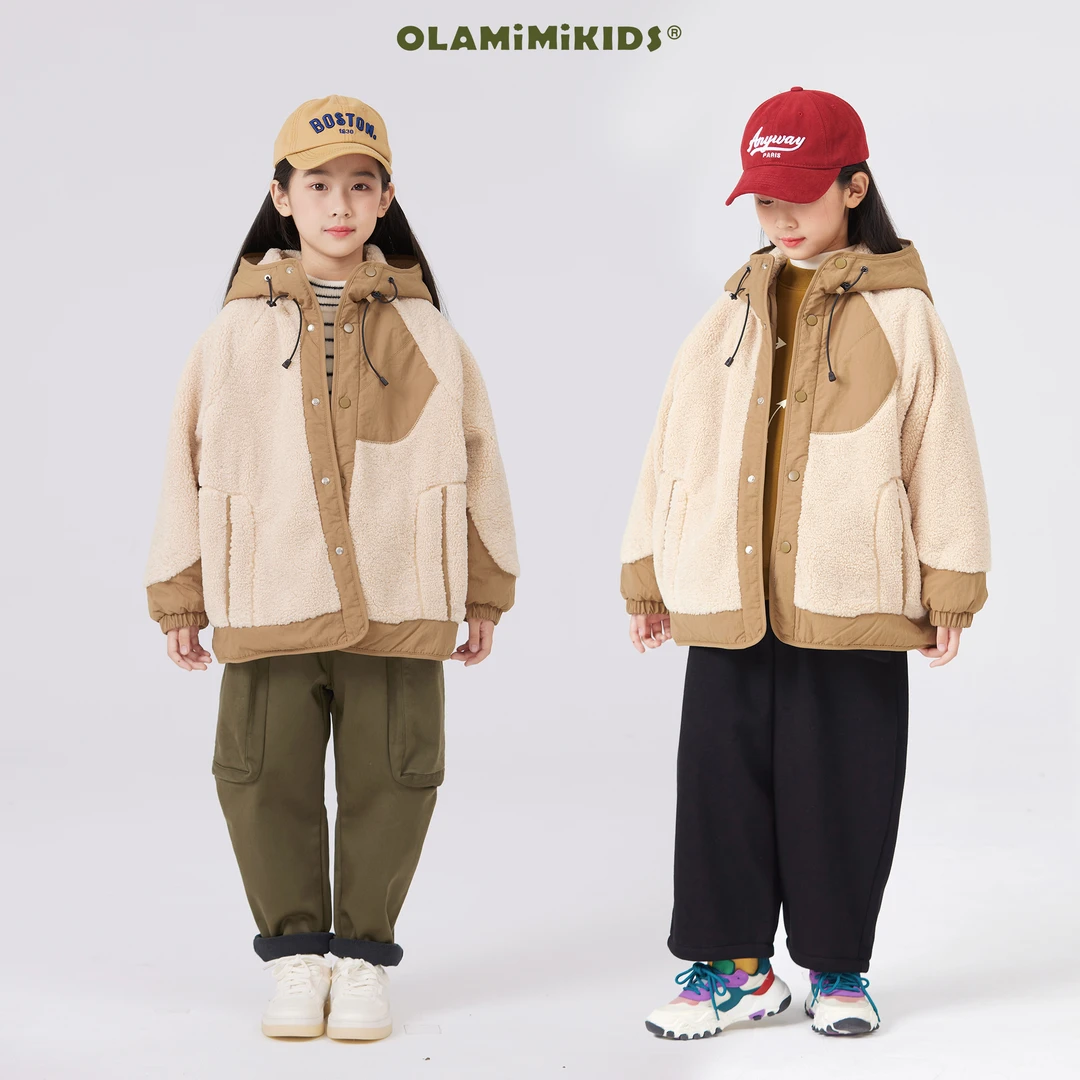 OLAMIMI定制户外加厚拼接冬季时尚保暖夹棉秋冬棉服童装加绒儿童