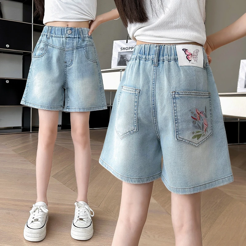 女童牛仔短裤夏季薄款2024洋气儿童时髦爆款大童女孩宽松阔腿裤子