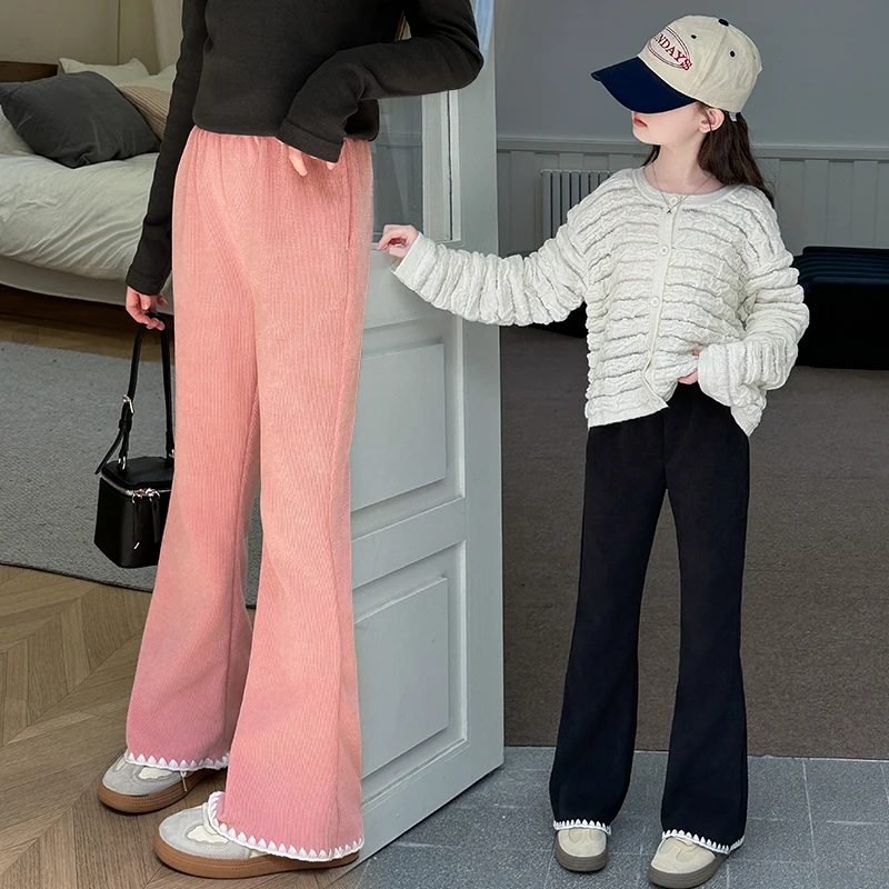 女童黑色喇叭裤春秋新款洋气儿童休闲长裤中大童弹力高腰外穿裤子