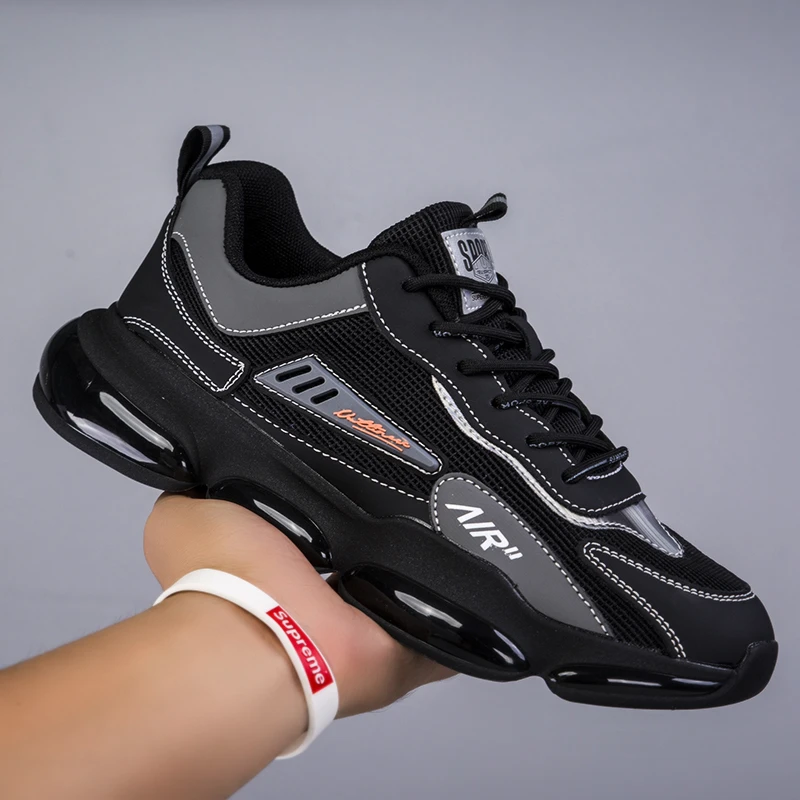 男鞋2022新款黑曼巴飞织时尚百搭气垫爆米花底潮鞋运动男士老爹鞋