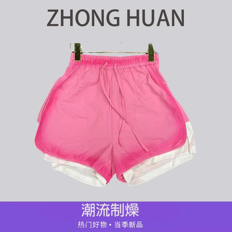 文鹿鹿2025夏轻奢设计师百搭防走光双层阔腿短裤夏季女 4155