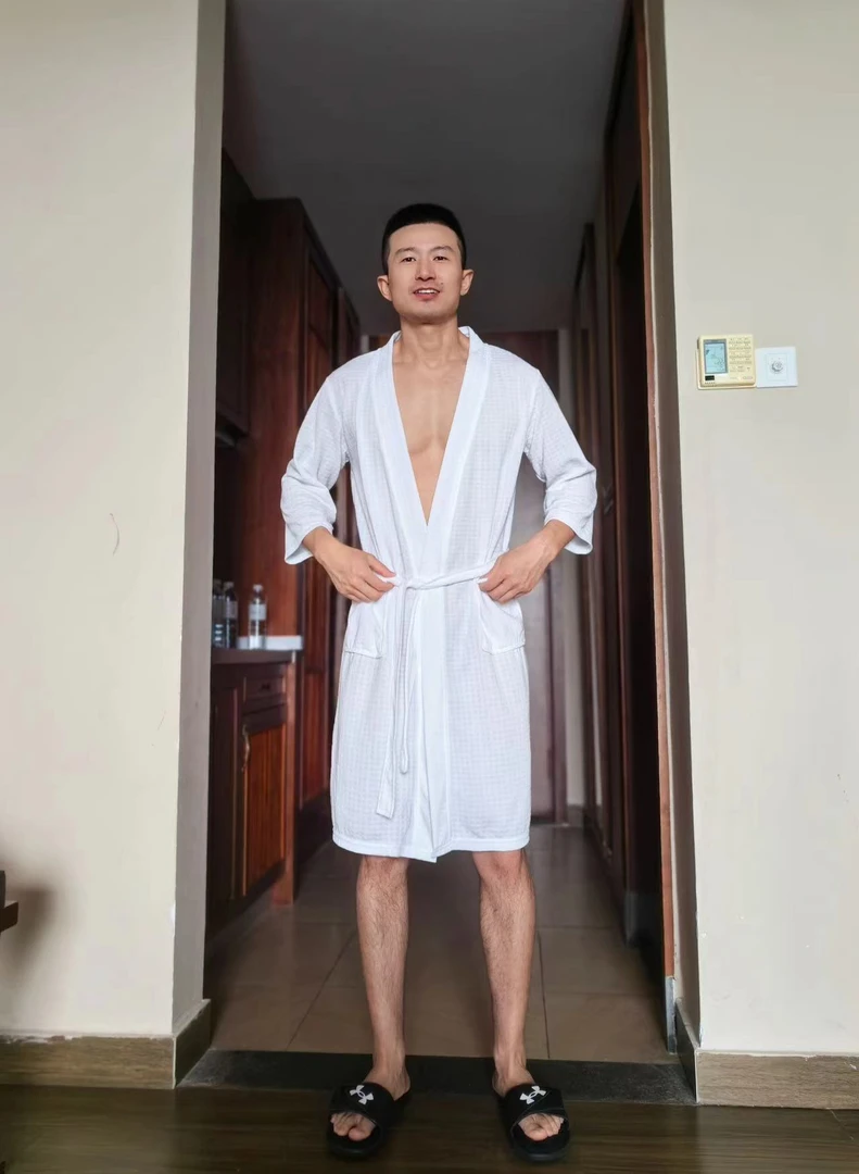 睡衣男春夏薄款七分袖睡衣家居服睡袍浴袍