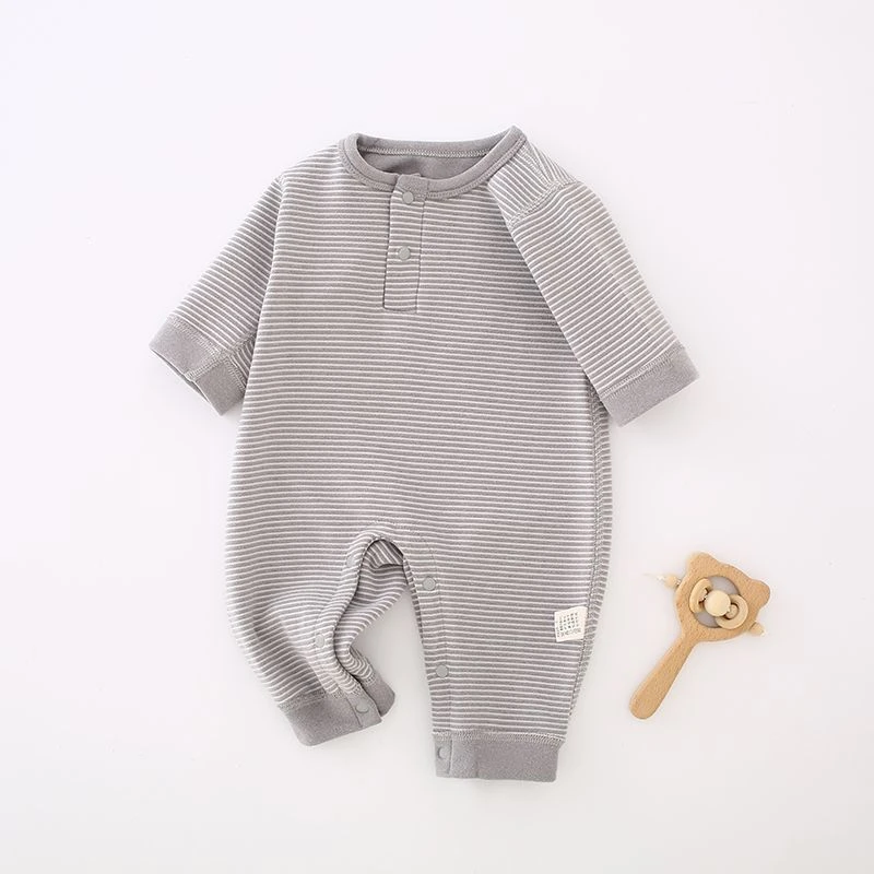 WIZK婴幼儿衣服自发热德绒婴儿保暖连体衣宝宝睡衣条纹新生儿哈衣