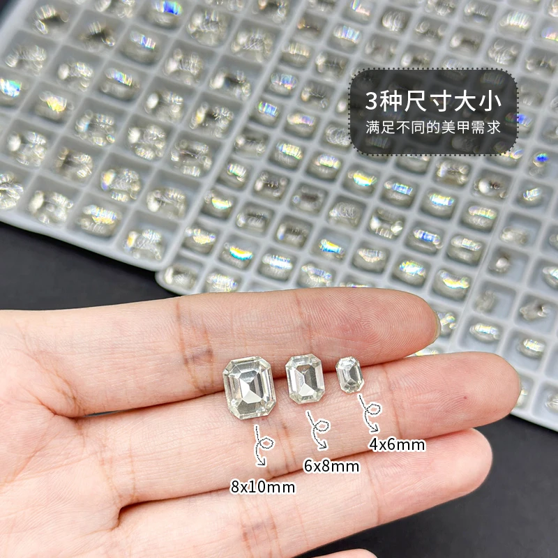 透白色尖底八角美甲钻饰品长八角冰糖尖底异形钻超闪指甲配饰用品