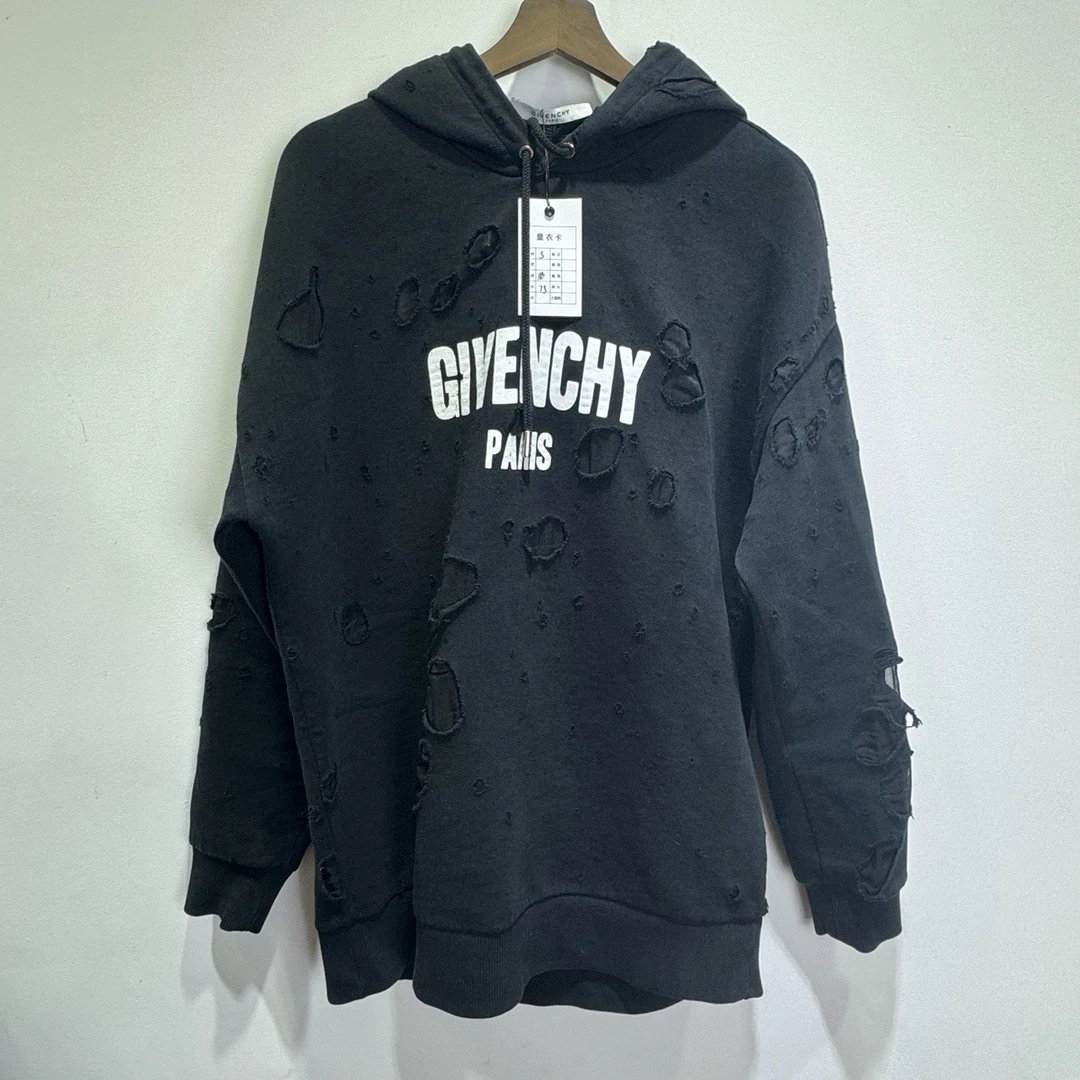 Givenchy 纪梵希 做旧破坏 黑色 帽衫 长袖 外套 S 码 全新