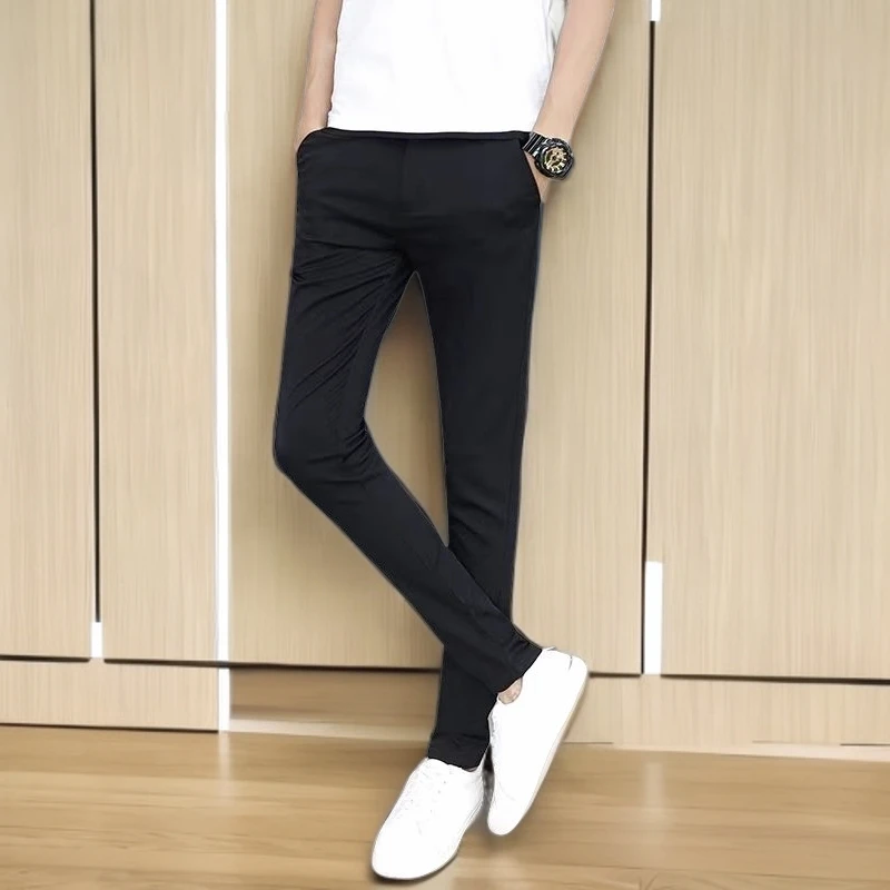 夏季九分裤男款西装休闲裤黑色弹力修身小脚裤潮流百搭小西裤长裤