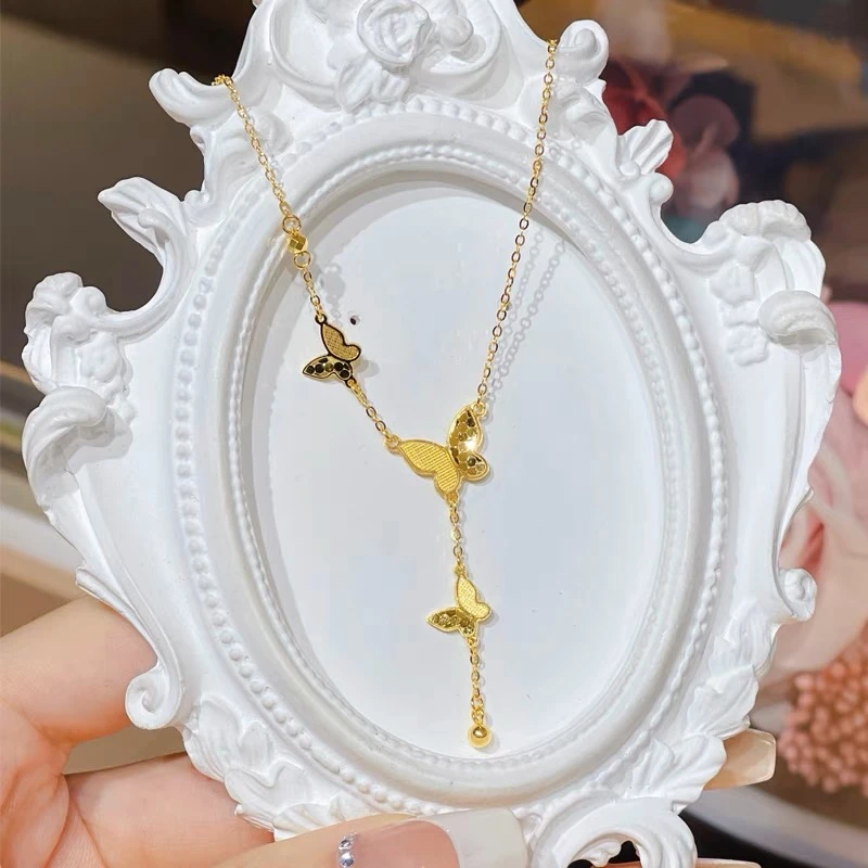 【不支持无理由退】足金999三只蝴蝶鱼鳞款黄金套链