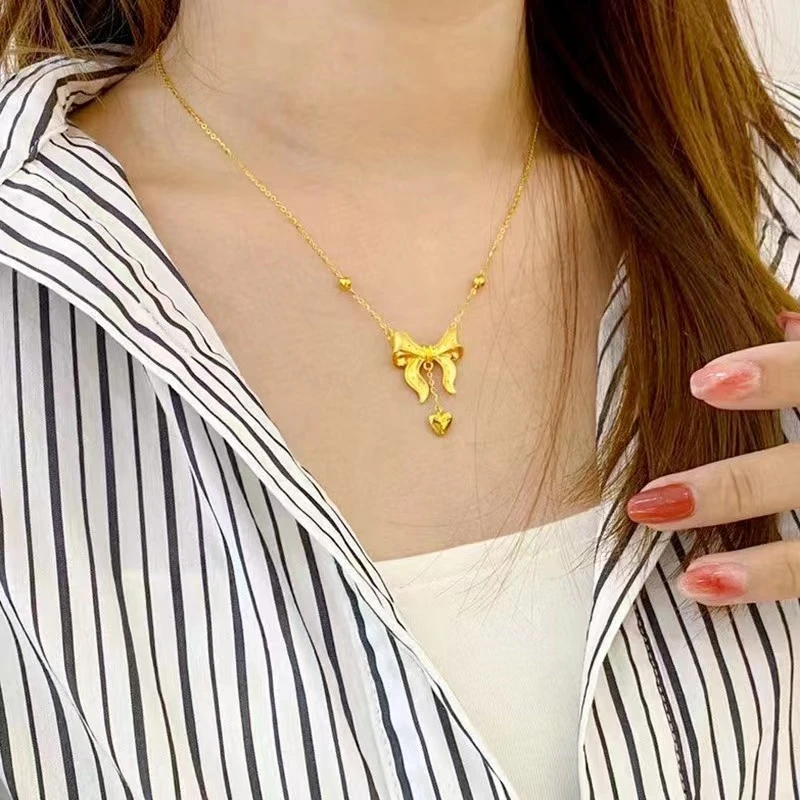 足金999在逃公主蝴蝶结黄金项链坠链套链【不支持七天无理由退】