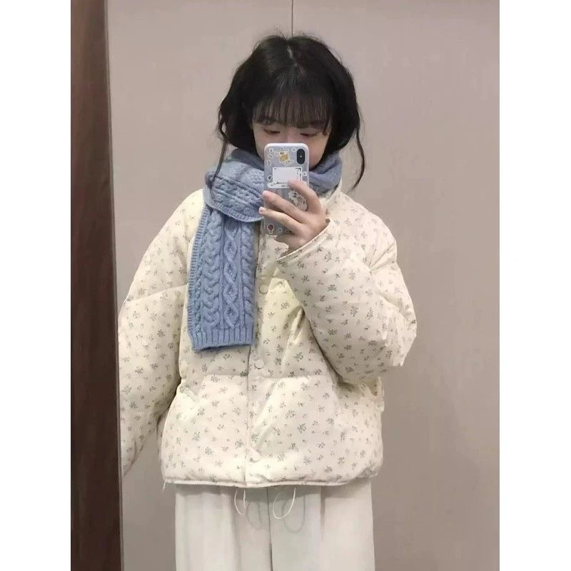 2025新款韩系小碎花立领短款甜美棉服服女宽松面包服加厚外套