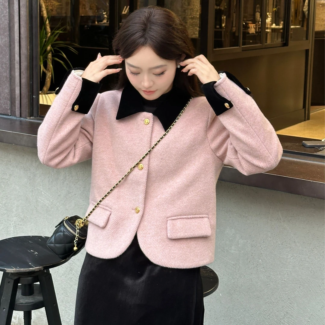 粉色小香风羽绒服套装女冬季2024新款高端法式名媛丝绒长裙两件套