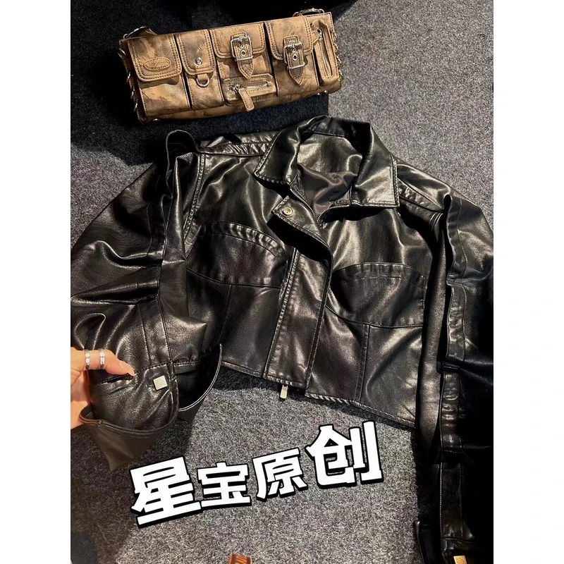秋季黑色炫酷短款皮衣外套潮流时尚百搭气质时髦夹克女