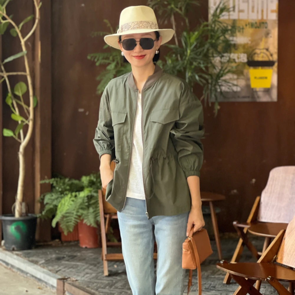 UrbanPaces腰部抽绳拉链短款风衣