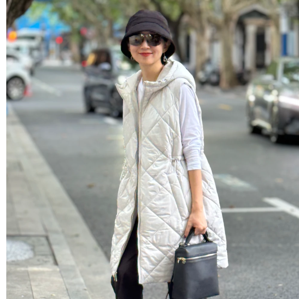 UrbanPaces菱格平面双面穿连帽夹棉马夹