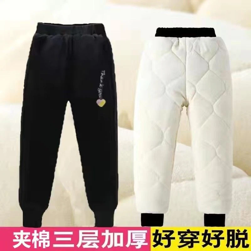 女童三层加厚金丝绒棉裤外穿洋气一条过冬中大童一体加绒保暖裤子