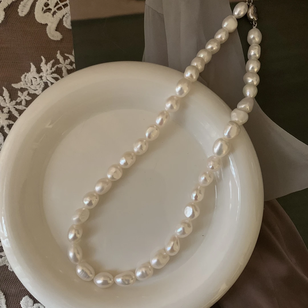 天然淡水珍珠9-10白色炫彩异形巴洛克锁骨链七夕送女友礼物项链