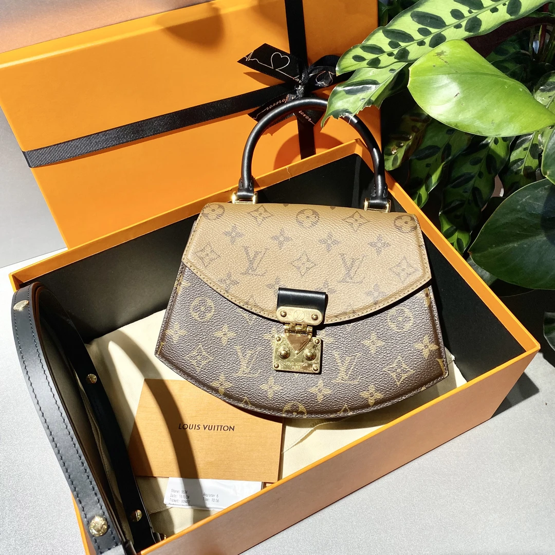 95新 LouisVuitton/路易威登 LV  老花拼色扇子包 手提斜挎包-1