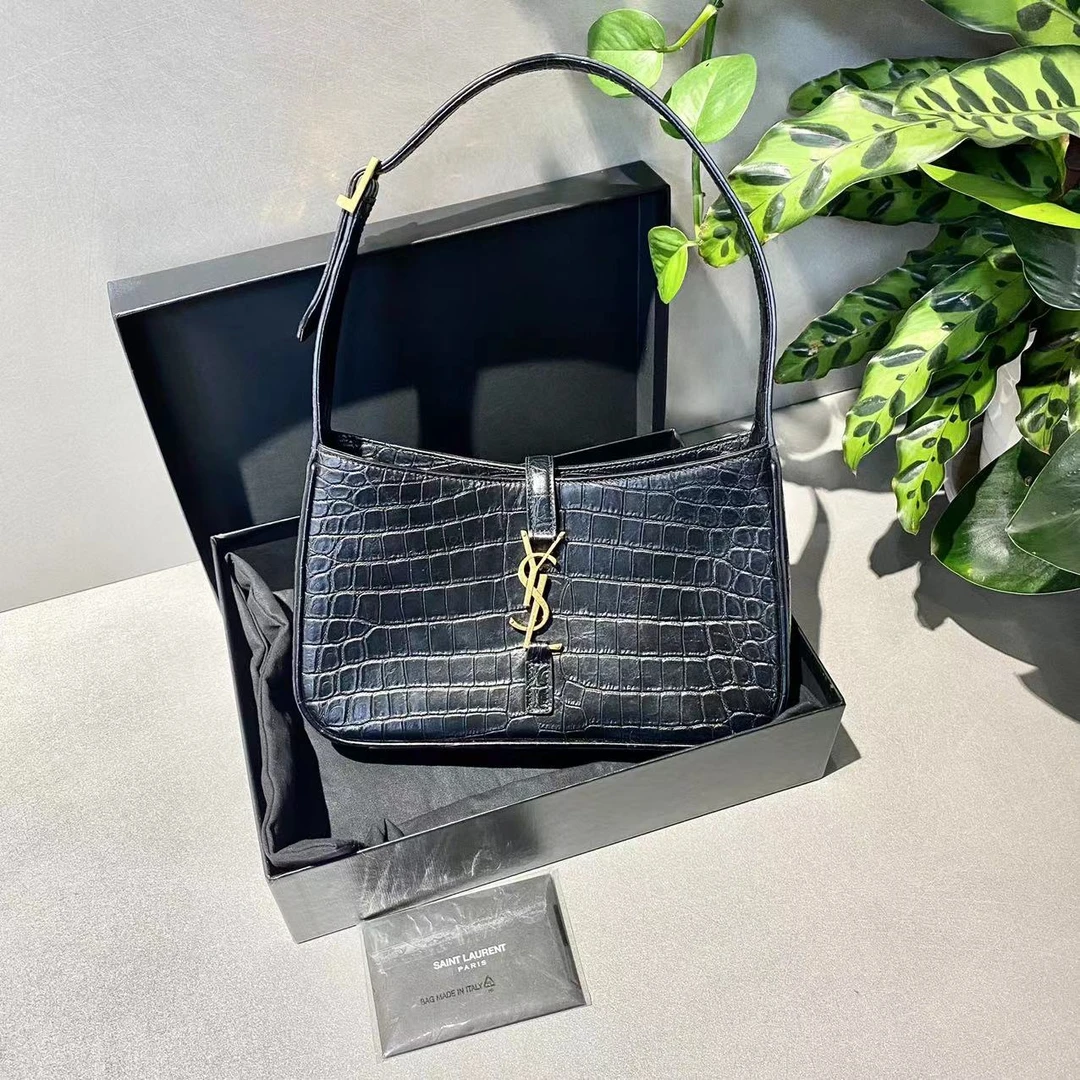 95新 YSL/圣罗兰 圣罗兰  黑金压纹hobo 腋下手提包