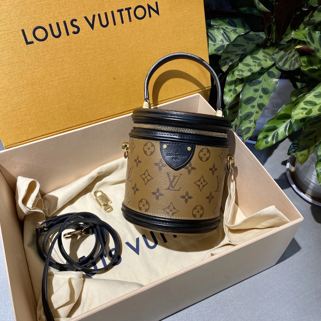 95新 LouisVuitton/路易威登 LV  老花拼色发财桶包 手提单肩包-3