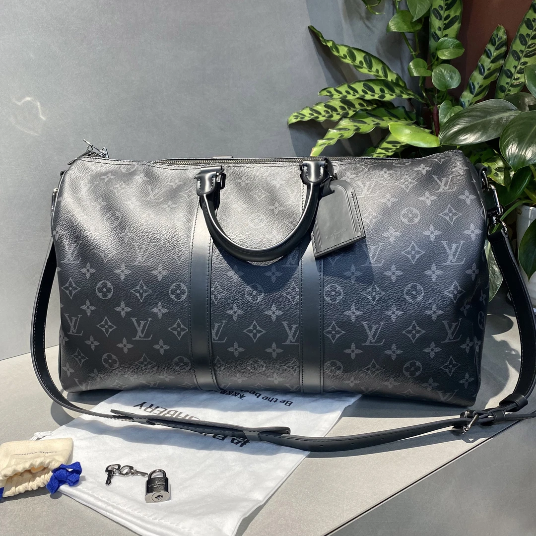 95新 LouisVuitton/路易威登 LV  黑花 kp45旅行袋 手提斜挎包