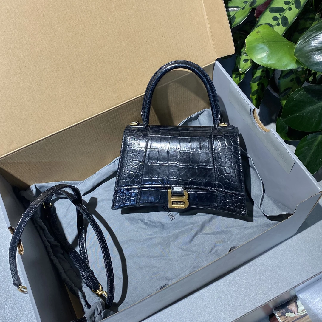 95新 Balenciaga/巴黎世家 巴黎世家   黑色压纹s码沙漏 手提包
