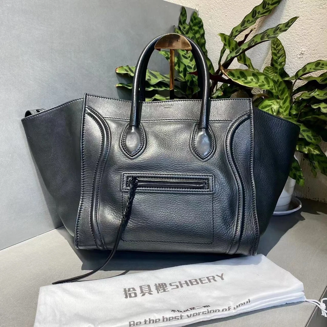 95新 Celine/思琳 思琳   黑色大号笑脸包 手提单肩包