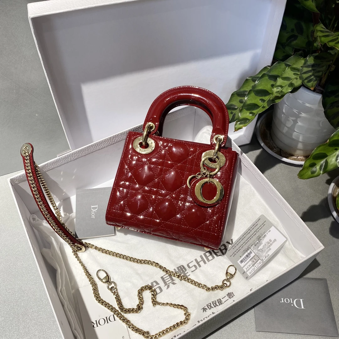 95新 DIOR/迪奥 迪奥   红色三格戴妃包 手提单肩包