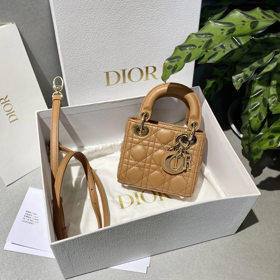 95新 DIOR/迪奥 迪奥   焦糖色三格mini戴妃 手提斜挎包