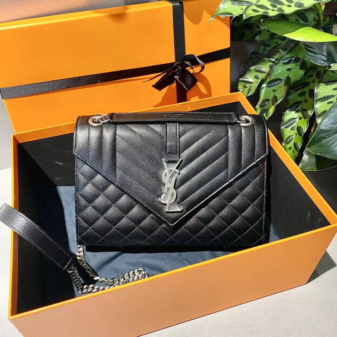 95新 YSL/圣罗兰 圣罗兰   黑银信封包 单肩包-1