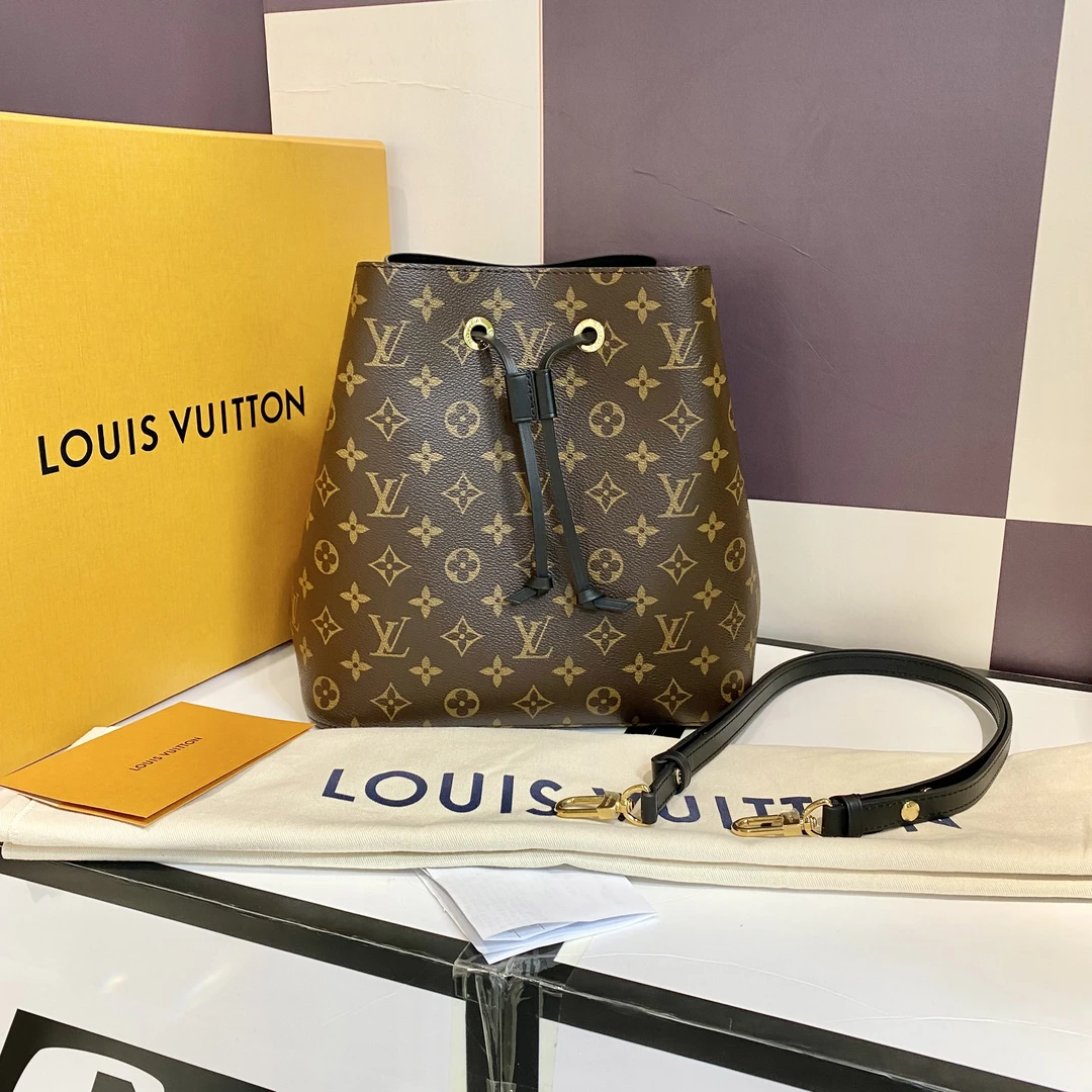 99新 LouisVuitton/路易威登 LV   抽绳老花黑水桶  手提单肩包-2
