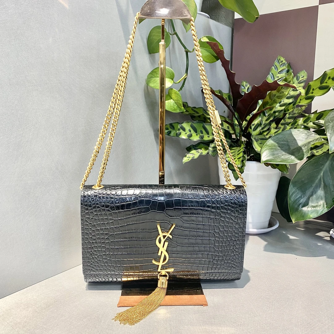 95新 YSL/圣罗兰 圣罗兰   黑金压纹日落流苏包 单肩包-1