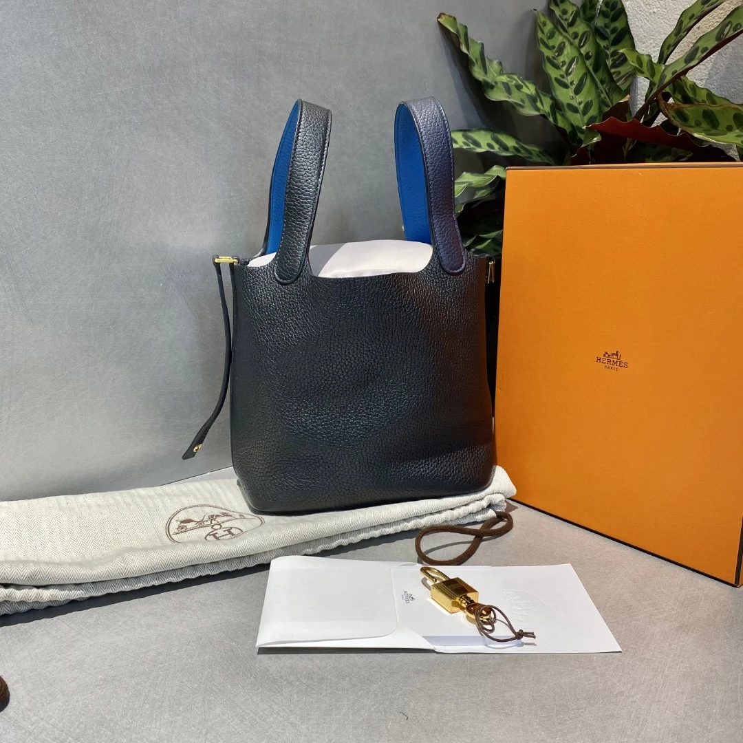 95新 Hermes/爱马仕 爱马仕    黑拼色菜篮子18 Y刻 手提包