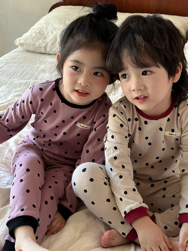 儿童休闲家居服套装2024秋季新款韩版印花家居长袖长裤套装