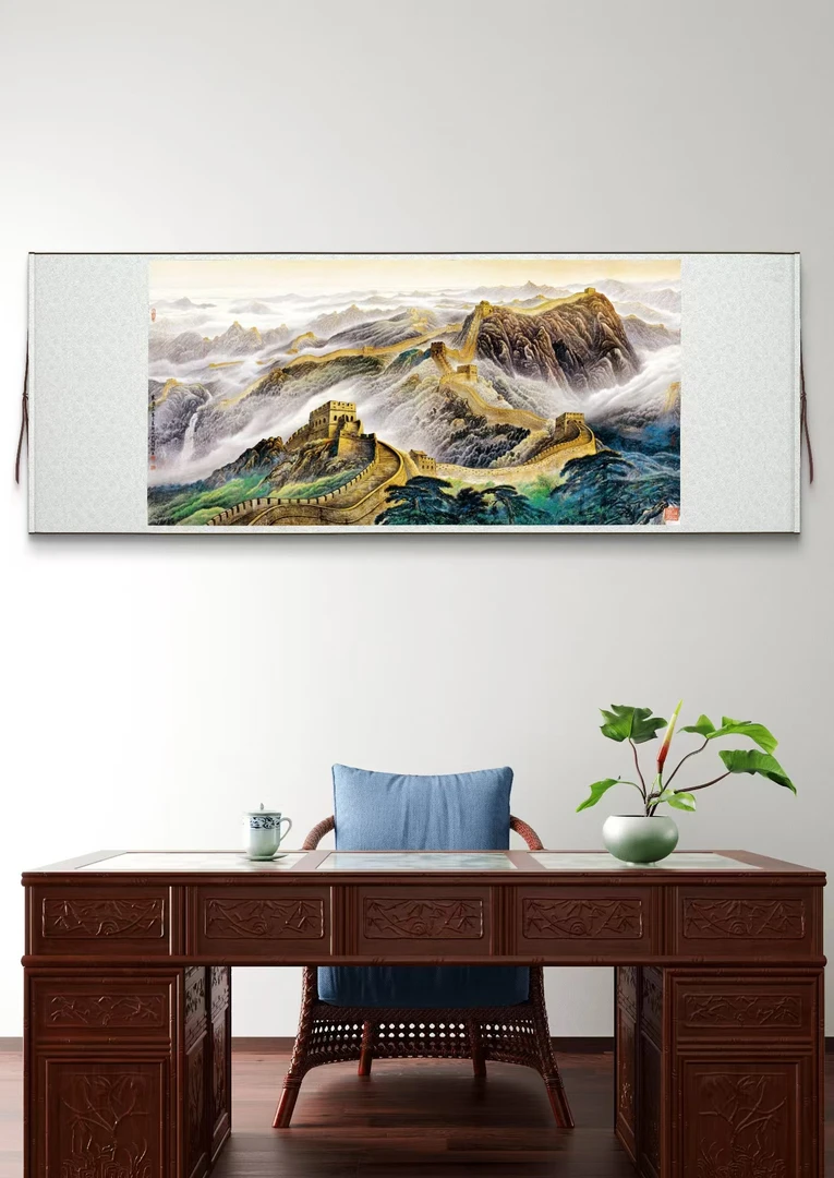 《万里长城》新中式靠山风景图玄关装饰挂客厅办公室挂画丈二95x300