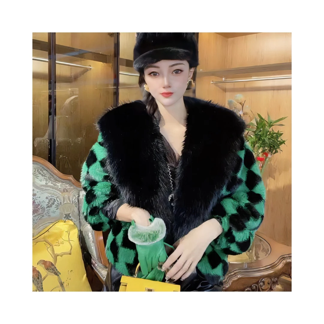 May23005（格子BV家）格环保毛欧貂毛外套时尚女王女装设计师冬季