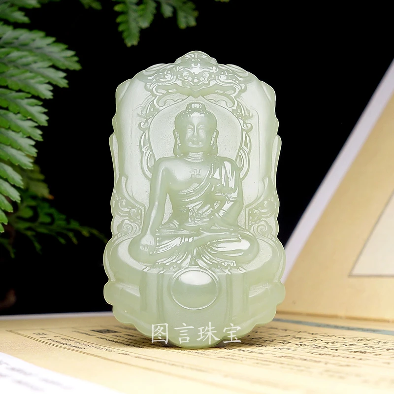 纯天然和田玉时尚阿弥陀佛守护神手工双面雕刻大气挂件玉观音吊坠