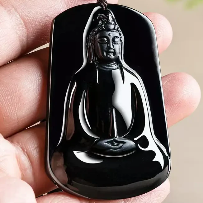素衣净瓶观音正品天然墨翠a货翡翠佛像玉石吊坠透绿挂件男士项链