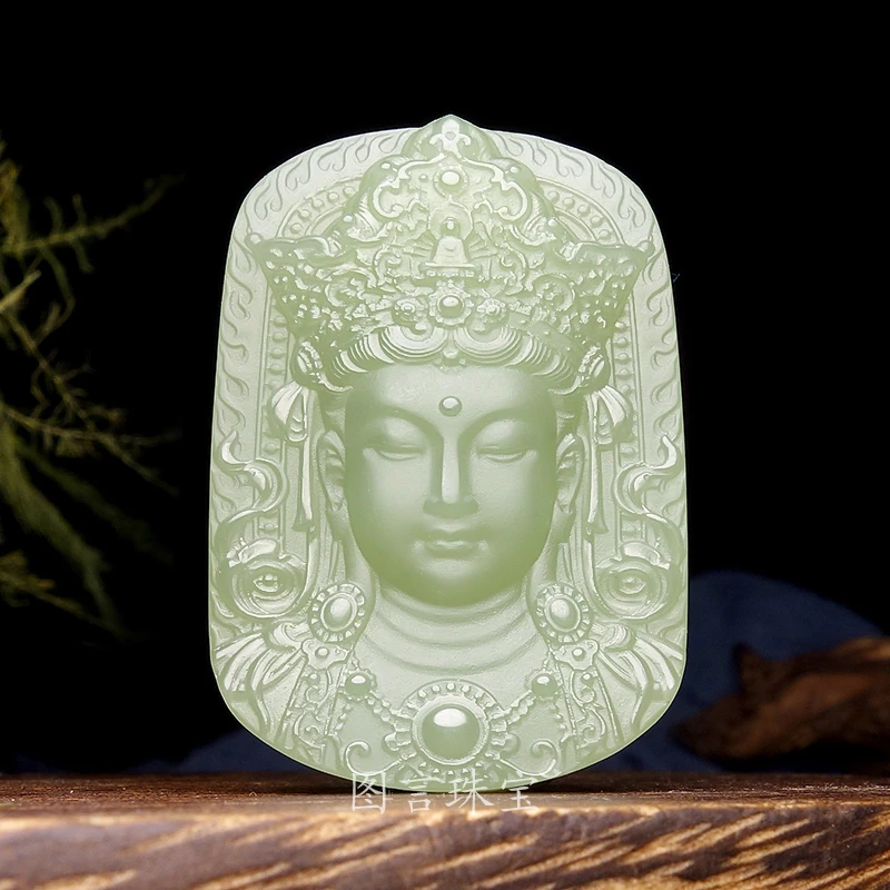 天然和田玉手工双面雕刻大气时尚精工颈饰观音头挂件佛祖头吊坠